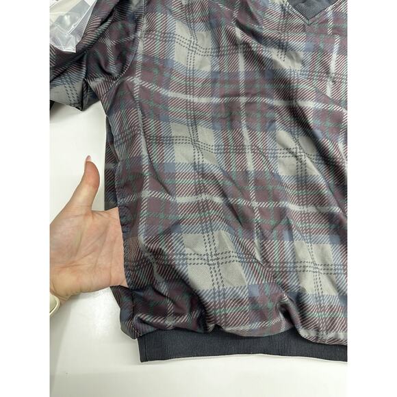 Forresters Mens Windbreaker Size Large Gray Plaid Long Sleeve V-Neck - Picture 3 of 10